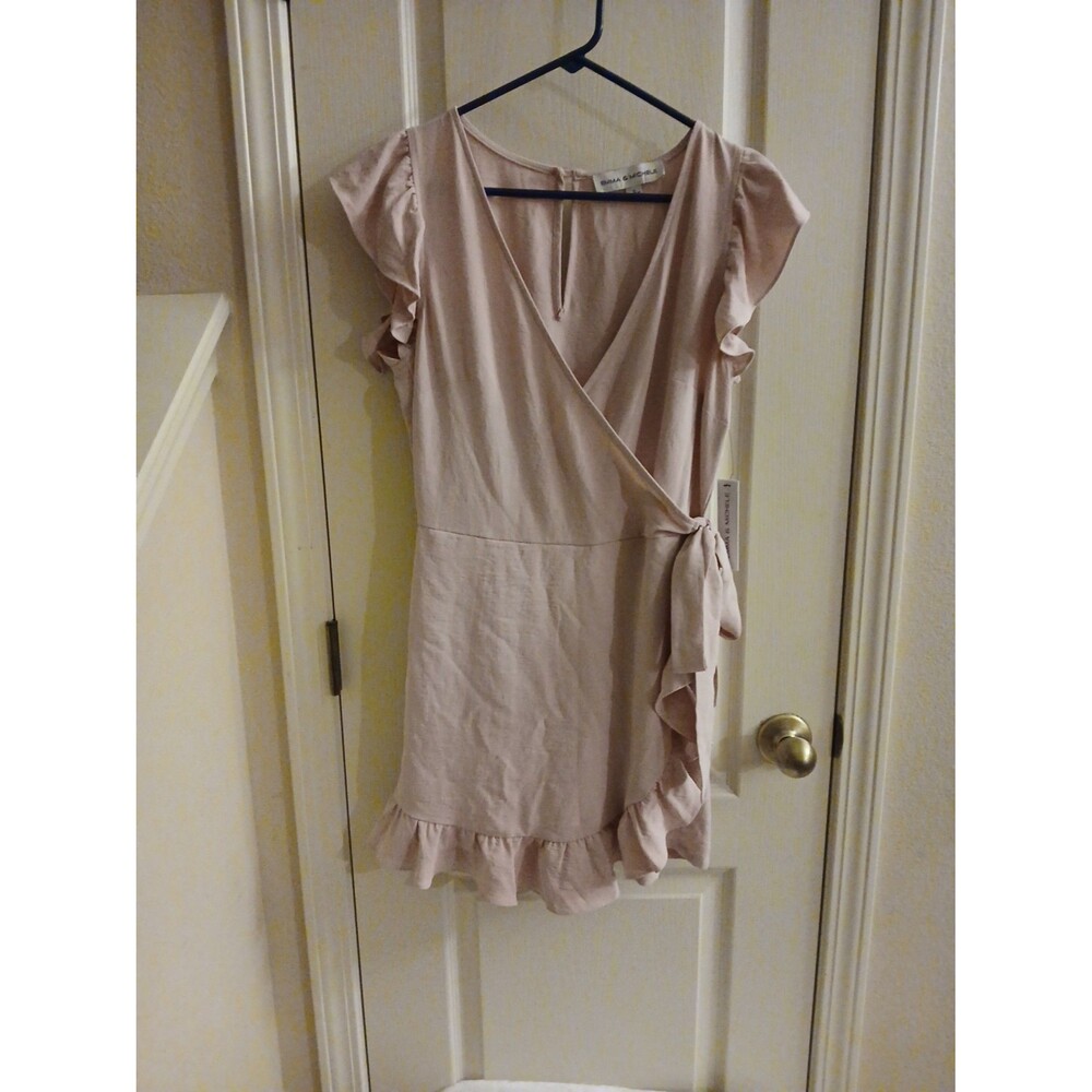 NWT Pink Wrap Mini Dress Romper S Coquette Feminine Fairy Coastal Beach Vibes